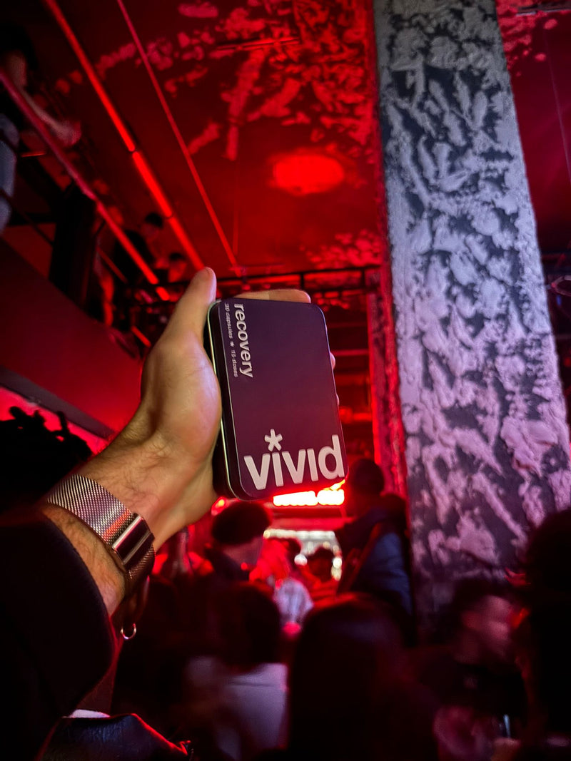 Vivid tin at dinner, a hangover recovery and support supplement